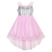 Flower Girls Dress Sequin Mesh Hi-lo Wedding Pageant Birthday 10 Years
